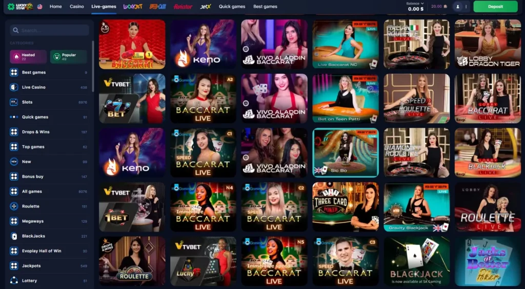 Live dealer games in LuckyStar Online Casino