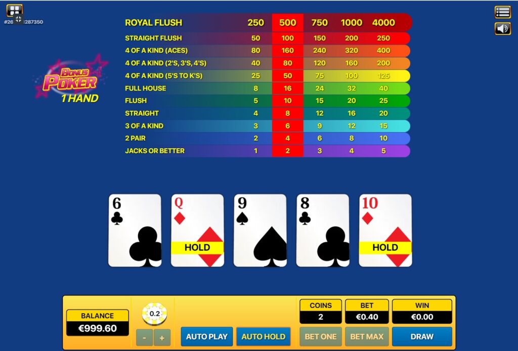 Video poker in LuckyStar Online Casino