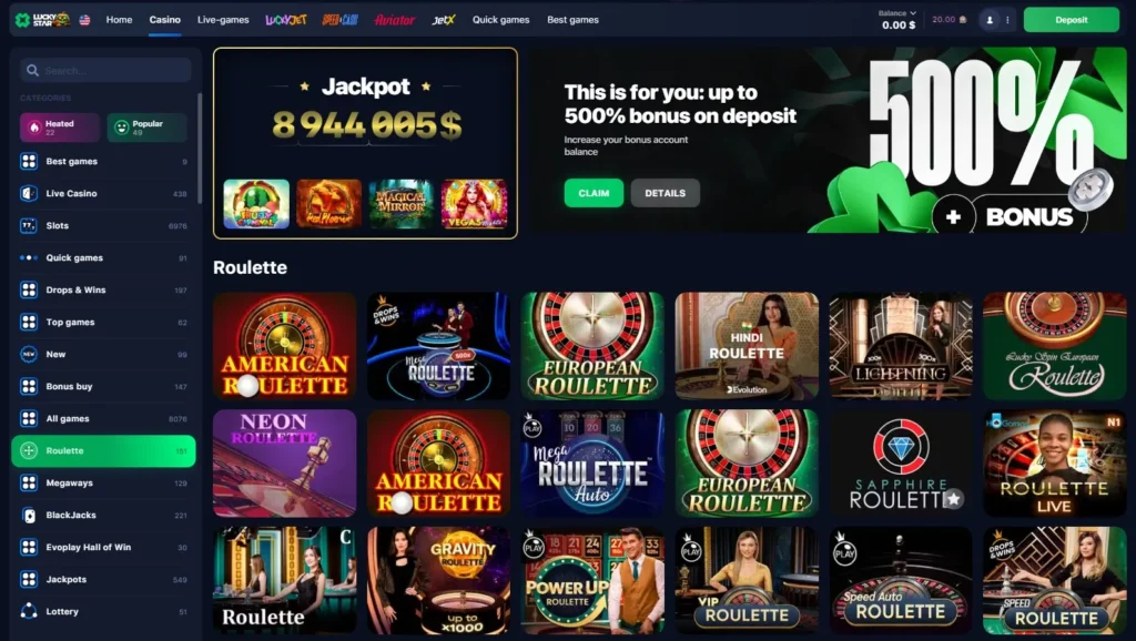 Live roulette games in LuckyStar Online Casino